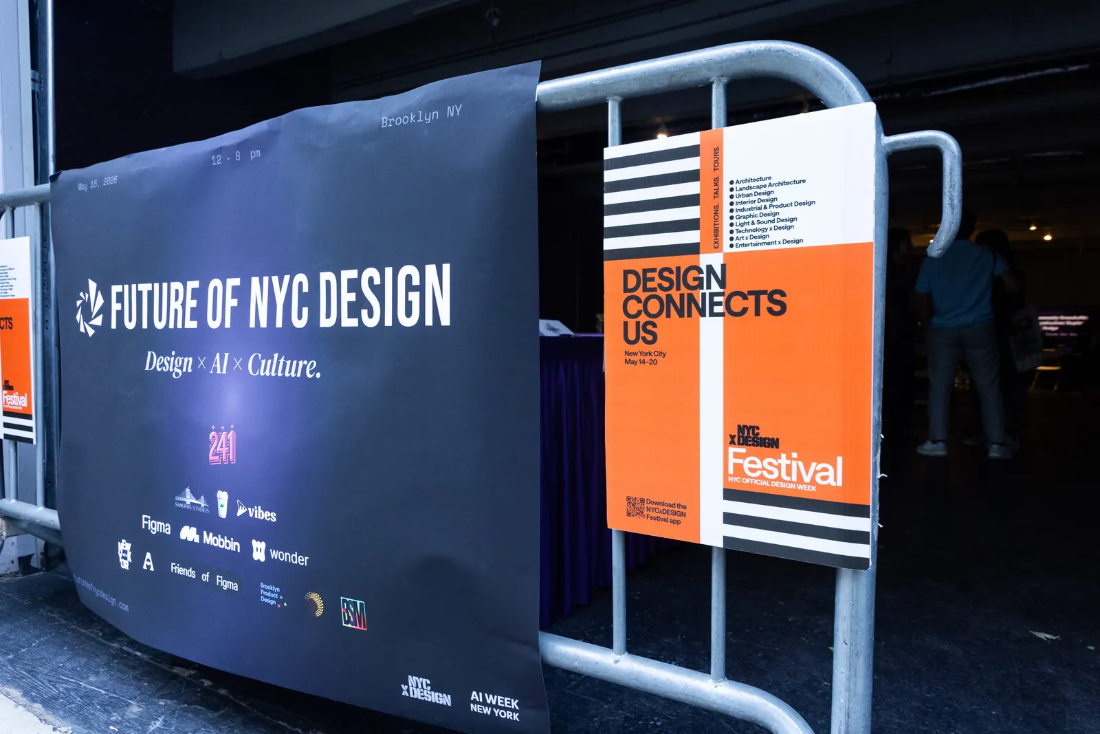 Future of NYC Design event signage stands outside the venue.
