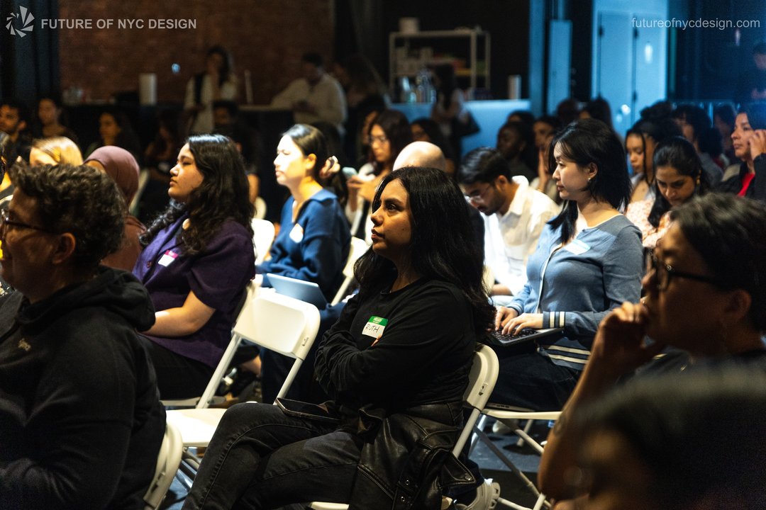 An audience gathered inside a 241 partner venue for Future of NYC Design